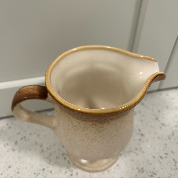 Vintage MIKASA E9000 Whole Wheat Stoneware Creamer Footed Pitcher Speckled Fade - Picture 2 of 11